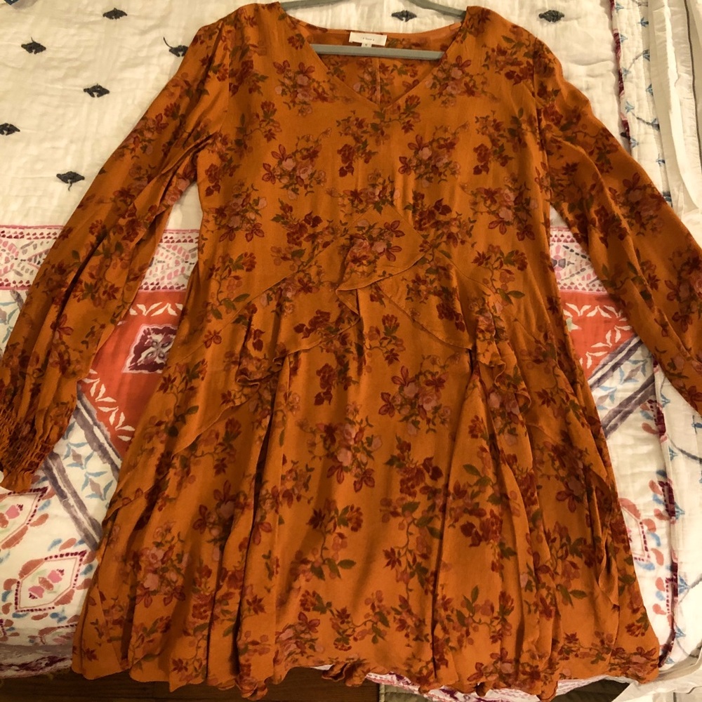 Floral orange long sleeve dress